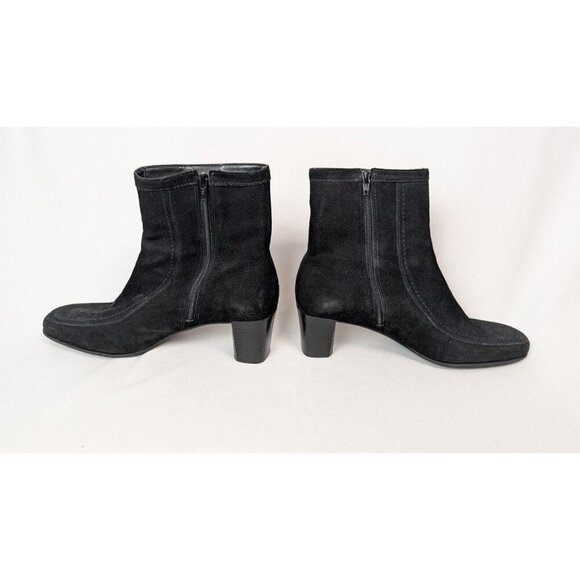 ANN TAYLOR Brazil sz. 8 M Black Suede Leather Zip Ankle Boots Bootie Square Toe - Picture 4 of 9